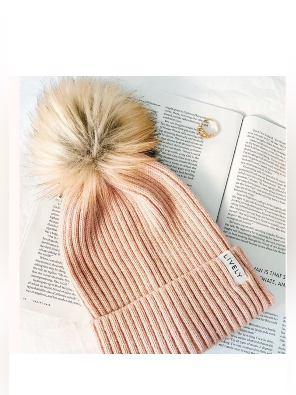Lively Women’s Knit Pom Beanie - Blush Pink with Faux Fur Pom